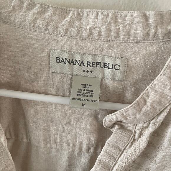 Banana Republic Factory Linen Embroidered Tunic Top Womens Medium Natural Boho - Picture 4 of 10